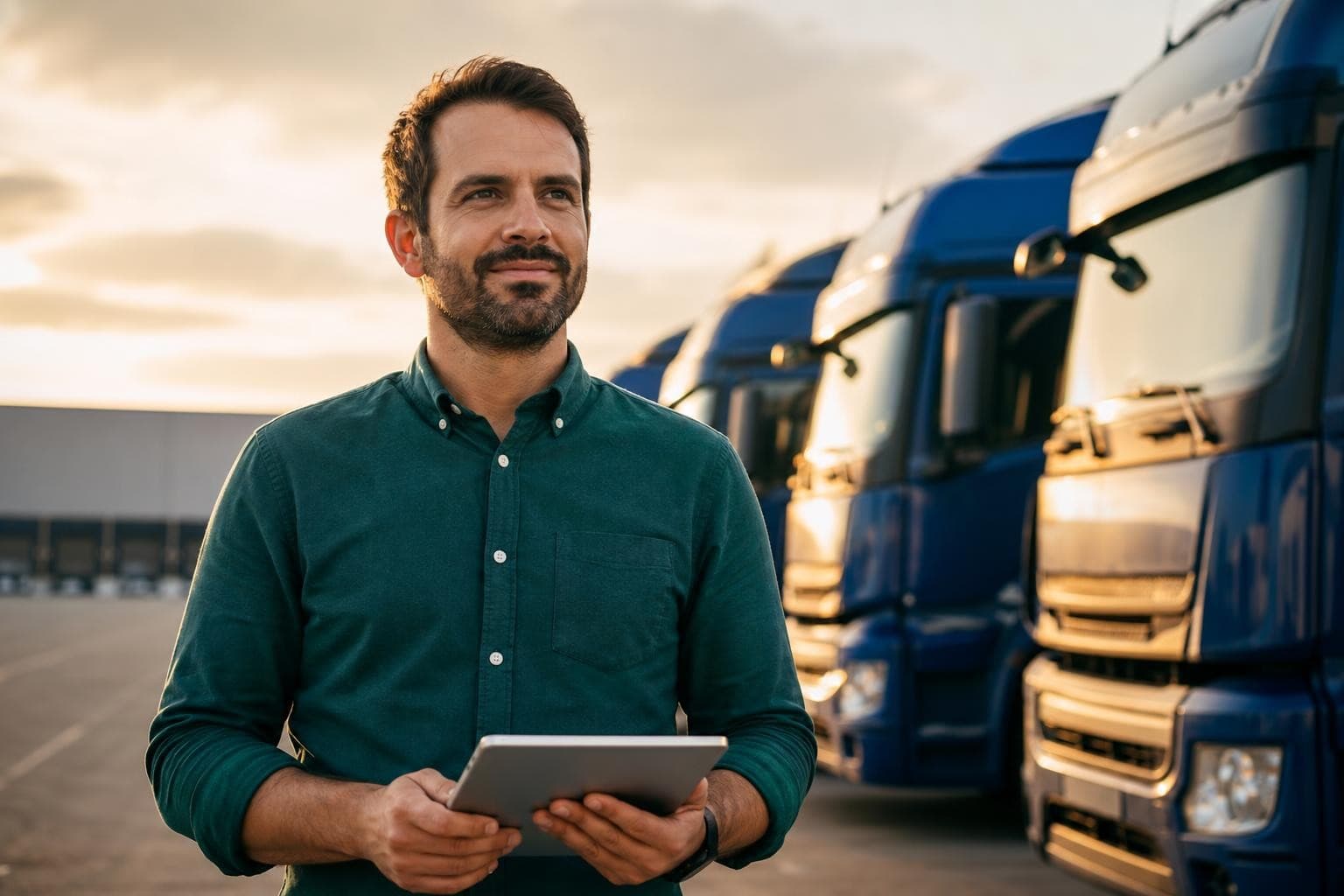 LKW-Flotte einer Spedition auf dem Betriebshof